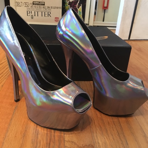 silver holographic shoes